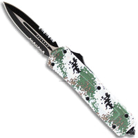 FPSTACTICAL Fichero Digital Camouflage White, Olive Green, and Black Dual Edge Serrated OTF Knife 3.5"
