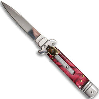 FPSTACTICAL Muave Silver Mirror and Burgundy Marble Switchblade Knife 3.4"
