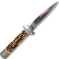 FPSTACTICAL Ossein Silver Mirror Finish Chrome and Faux Bone Switchblade Knife 3.4"