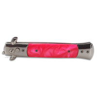 FPSTACTICAL Pink Italian Style Stiletto Switchblade Mirror Polish / Chrome & Pink Pearlex Inlays 4"
