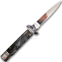 FPSTACTICAL Sable Silver Mirror and Black Marble Switchblade Knife 3.4"