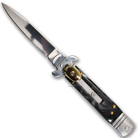 FPSTACTICAL Sable Silver Mirror and Black Marble Switchblade Knife 3.4"