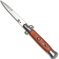 FPSTACTICAL Copse Italian Style Stiletto Switchblade Mirror / Chrome with Pakkawood Scales 4"