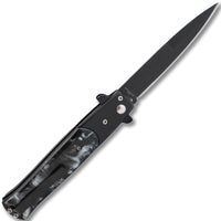 FPSTACTICAL Taonga Black on Black Pearlex Switchblade Stiletto Knife 4"
