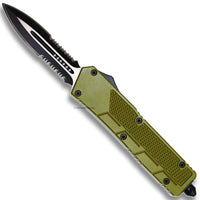 FPSTACTICAL Viridian Olive (Drab) Green and Black Dual Edge Serrated OTF Knife 3.5"
