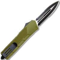 FPSTACTICAL Viridian Olive (Drab) Green and Black Dual Edge Serrated OTF Knife 3.5"
