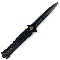 Falcon KS1108BK Matte Black Grooved Handle Spring Assisted Stiletto Knife 4"