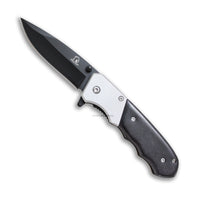 Falcon Compact Drop Point Black and Silver Ash Wood Spring Assisted Knife 3"