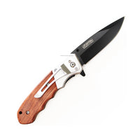 Falcon Compact Drop Point Black and Silver Pakkawood Spring Assisted Knife 3"