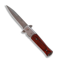 Falcon Compact Silver and Cherry Wood Spring Assisted Stiletto Knife 3"