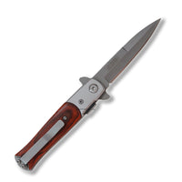 Falcon Compact Silver and Cherry Wood Spring Assisted Stiletto Knife 3"
