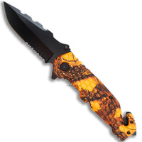 Pacific Solutions Neon Orange Woodland Camouflage Spring Assisted  Hunting / Survival Knife 3.75"