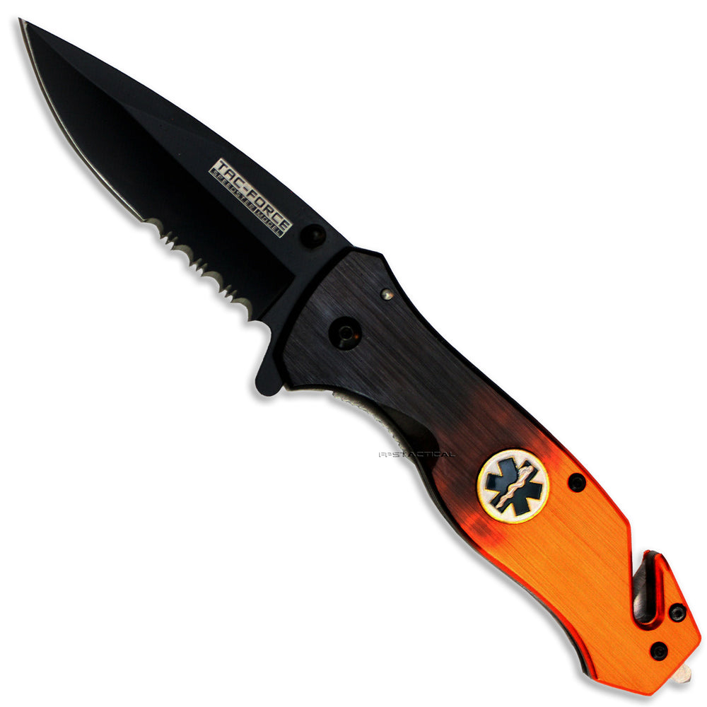 Tac-Force EMS / EMT Spring Assisted Rescue Knife Orange & Black 3.5