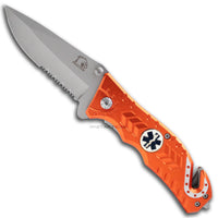 Falcon Spring Assisted EMS / EMT Folding Rescue Knife Orange & Silver 3.5"