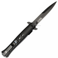 Falcon Elite Brushed Matte Black Tactical Spring Assisted Stiletto Knife 4"
