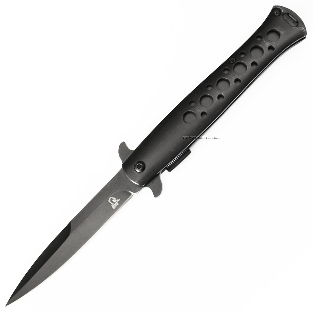 Falcon Elite Brushed Matte Black Tactical Spring Assisted Stiletto Knife 4