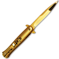Falcon Elite Series Mirror Finish Gold Spring Assisted Stiletto Knife 4"