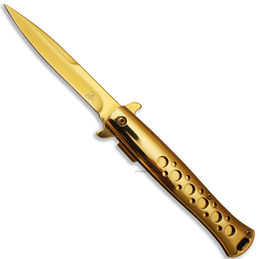 Falcon Elite Series Mirror Finish Gold Spring Assisted Stiletto Knife 4