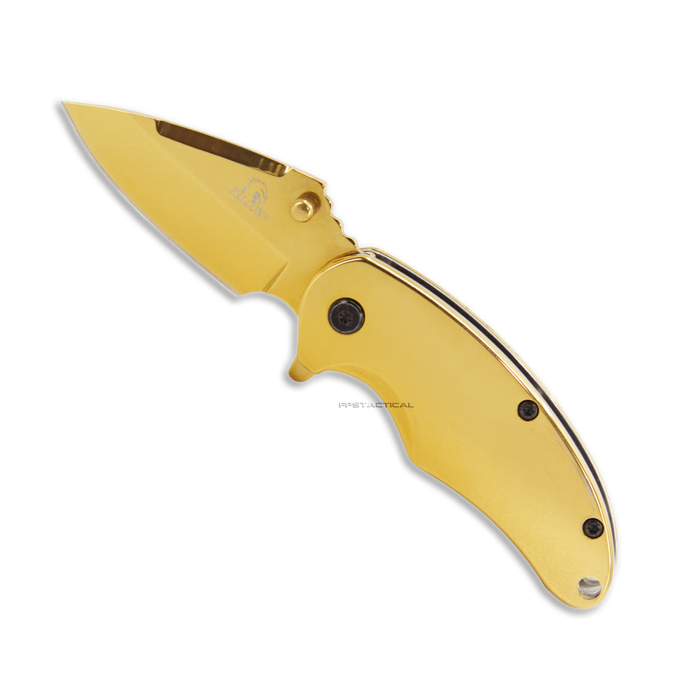 Falcon Mirror Finish Gold and Black Compact Spring Assisted Knife 2.5