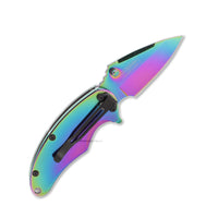 Falcon Mirror Finish Iridescent Rainbow Compact Spring Assisted Knife 2.5"