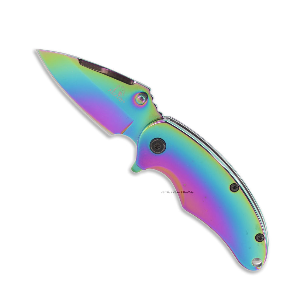 Falcon Mirror Finish Iridescent Rainbow Compact Spring Assisted Knife 2.5