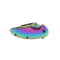Falcon Mirror Finish Iridescent Rainbow Compact Spring Assisted Knife 2.5"
