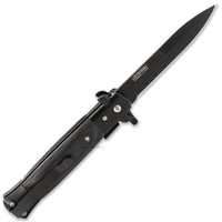 Falcon KS6008BBK All Black Spring Assist Stiletto Knife w Black Ash Wood Scales 3.75"
