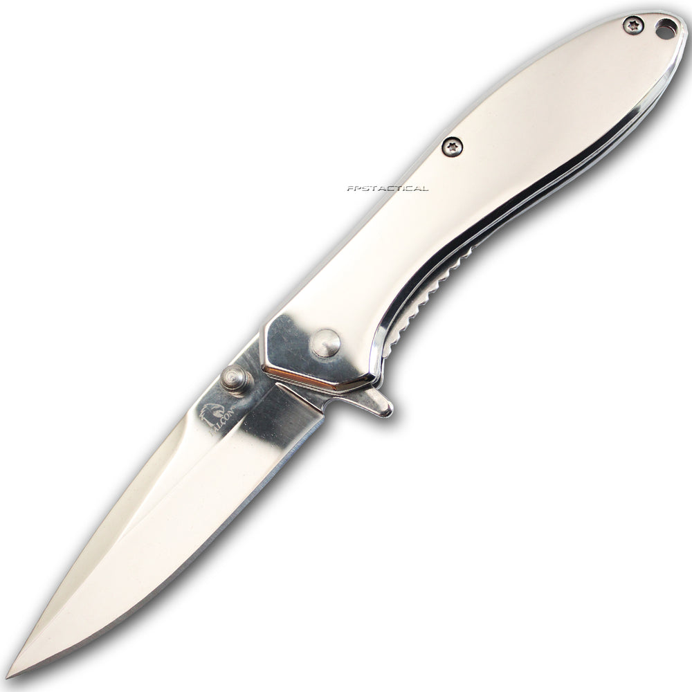 Falcon Chrome Mirror Finish Classic Style Spring Assisted Compact Pocket Knife 3