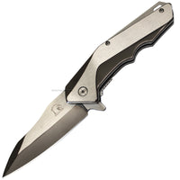 Falcon Reverse Tanto Gun Metal Heavy Duty Spring Assisted Knife Silver and Grey (Pewter) 3.75"