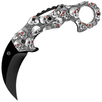 Falcon Black & White Karambit Spring Assisted Knife with ABS Skull Print Scales 2.5"