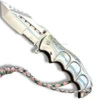 Falcon Elite Mirror / Chrome Spring Assisted Survival Knife w Tanto Blade and Paracord 3.75"
