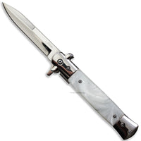 Falcon Mirror / Chrome with White Pearl Spring Assisted Stiletto Knife 3.75"
