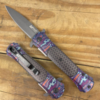 Mtech USA Timascus Rainbow & Gray Tinite Coated Spring Assisted Stiletto Knife 3.5"