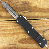 FPSTACTICAL Argentine Dual Edge OTF Knife Black & Silver w Damascus Blade and Rubberized Handle 3.5"
