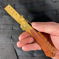 MTech USA Cleaver Spring Assisted Pocket Knife with Gold Blade and Wood Handle MT-A1050GD