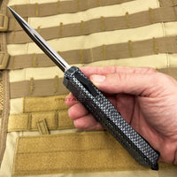 FPSTACTICAL Cinder OTF Knife Black Silver w Carbon Fiber Handle 3.5"
