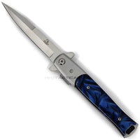 Falcon Silver and Blue Pearlex / Marble Spring Assisted Stiletto Knife 3.75"