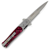 Falcon Silver and Burgundy Purple Marble Spring Assisted Stiletto Knife 3.75"
