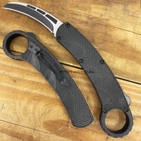 ALP Vulcanite Black and Silver Karambit Style OTF Automatic Switchblade with Rubberized Grip 3.25"
