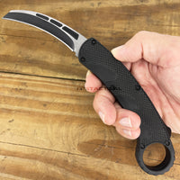 ALP Vulcanite Black and Silver Karambit Style OTF Automatic Switchblade with Rubberized Grip 3.25"
