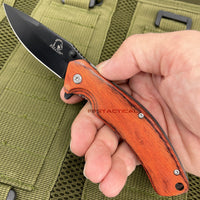 Falcon Stainless Steel Black and Wooden Drop Point Classic Manual Folding Knife 3.5"