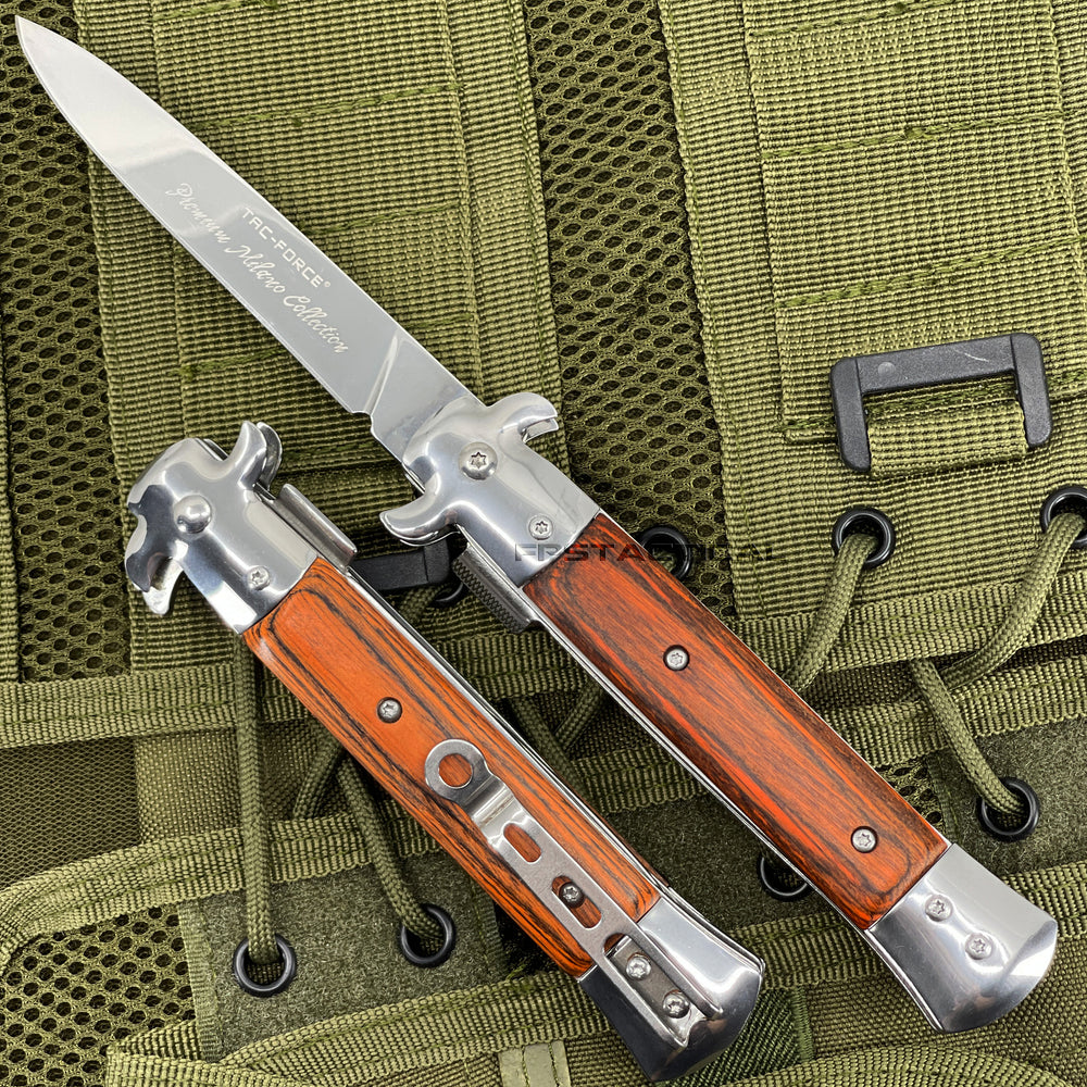 Tac-Force Premium Milano Collection Mirror / Chrome and Cherry Wood Spring Assisted Stiletto Knife 4