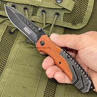 MTech Evolution Gray / Black Stonewash and Wooden Spring Assisted Tactical Knife 3.5" MTE-A004-WD