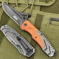 MTech Evolution Gray / Black Stonewash and Wooden Spring Assisted Tactical Knife 3.5" MTE-A004-WD