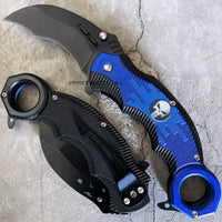 Pacific Solutions KS1682BL Police Punisher Skull Spring Assist Karambit Knife Black Blue Textured Polymer G10 Scales 2.75"
