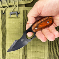 Falcon Black & Wood Full Tang Hunting / Carving Fixed Blade Knife w Sheath 2.5"
