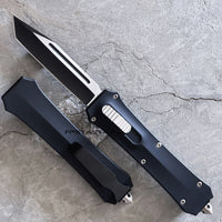 FPSTACTICAL Efficacy OTF Knife Black & Silver w Tanto Blade and Rubberized Handle 3.5"