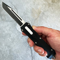 FPSTACTICAL Efficacy II OTF Knife Black & Silver w Serrated Tanto Blade and Rubberized Handle 3.5"
