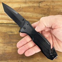 Pacific Solutions KS4261BK-1 Spring Assisted Tactical Rescue Knife Brushed Black  3.75"
