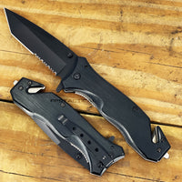 Pacific Solutions KS4261BK-1 Spring Assisted Tactical Rescue Knife Brushed Black  3.75"